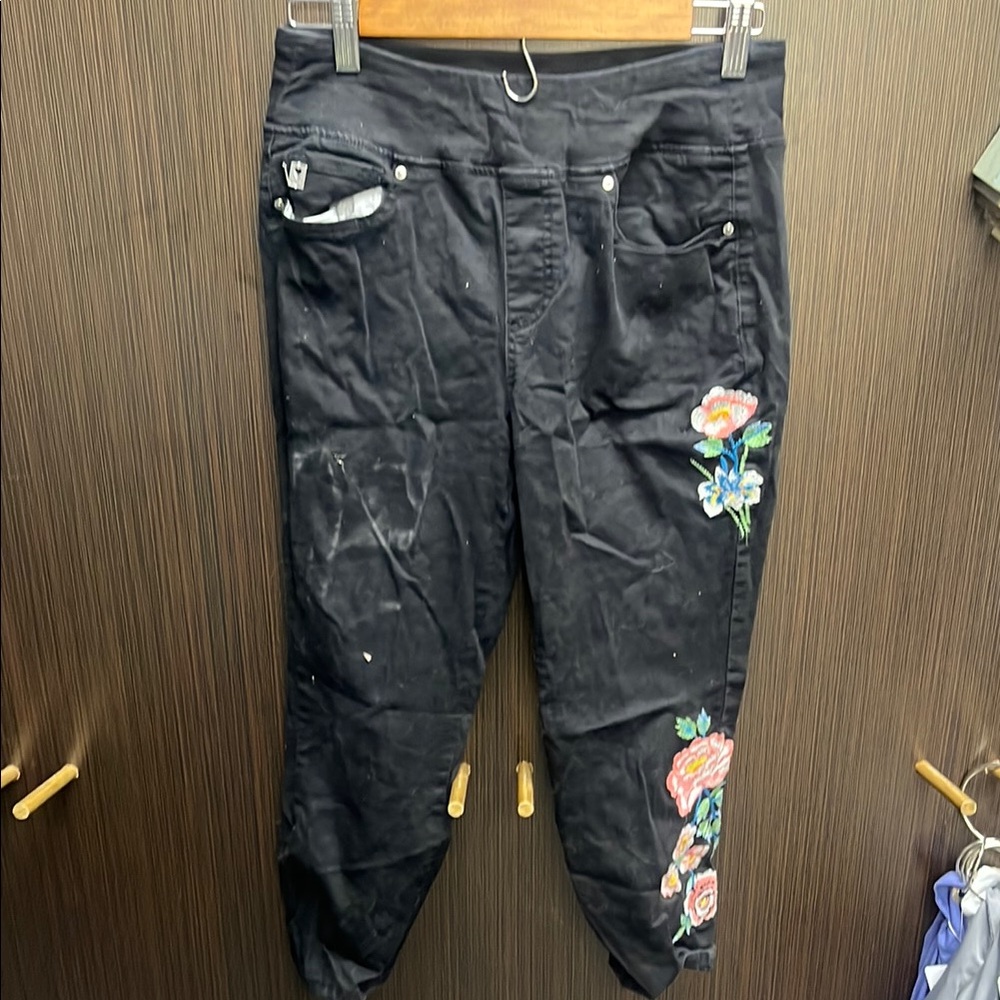 Belle by Kim Gravel Black Ankle Cropped Jeans with Distressed Details